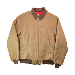 Carhartt Vintage Brown Canvas Sants Fe Red Lined Jacket Mens XL Long J13 BRN